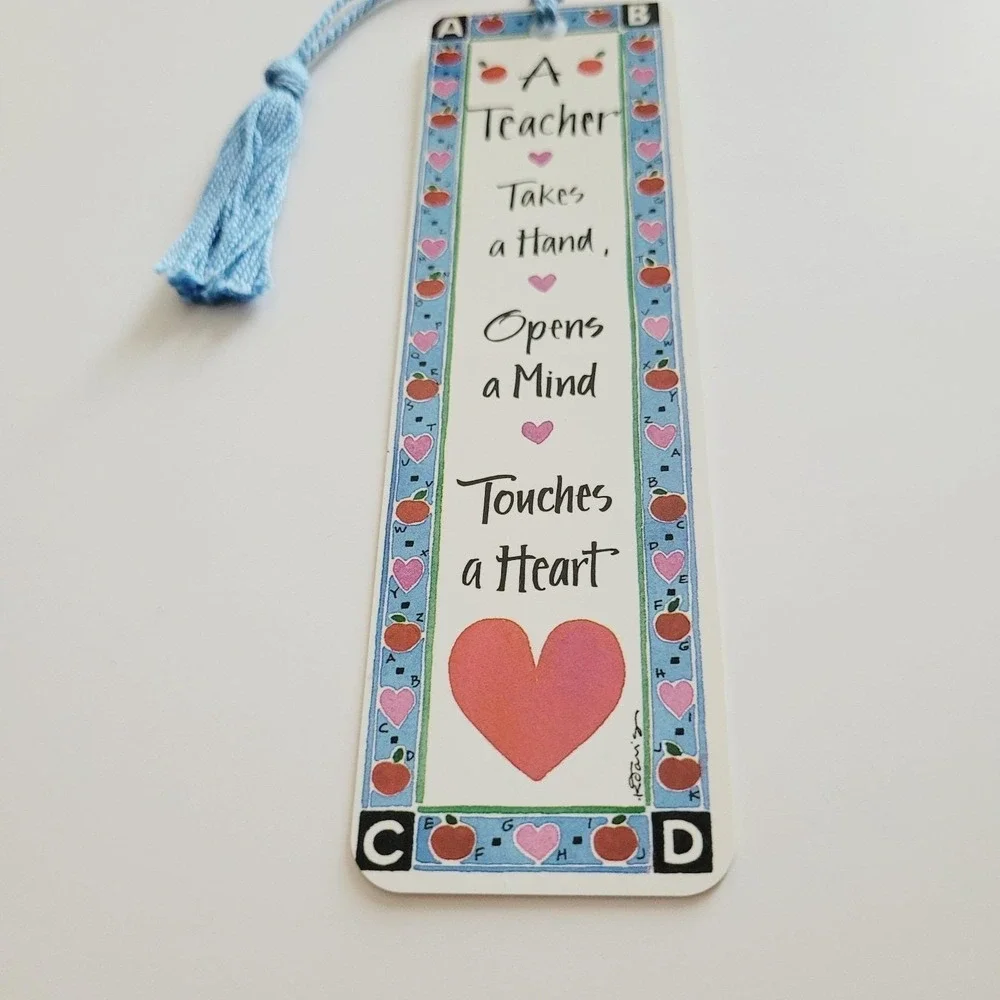 Vintage 90s Kathy Davis Teacher Hand Heart Mind Bookmark gift 1995 Artworks KD04